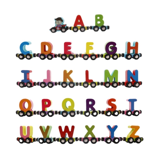 Trä magnetiska tåg Carrige bilar barn leksak mini fordon alfabetet gåva