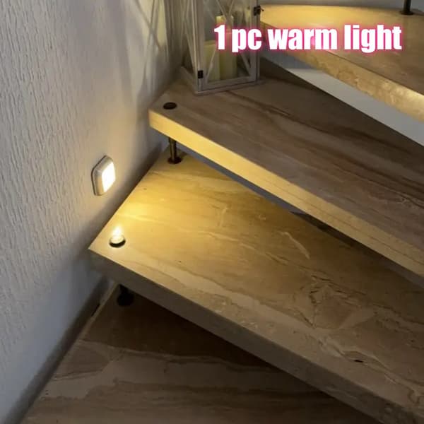 [RM]Motion Sensor Stair Wall Light 6 LED Battery Operated Wireless Night Light for Under Cabinet Hallway Warm Light