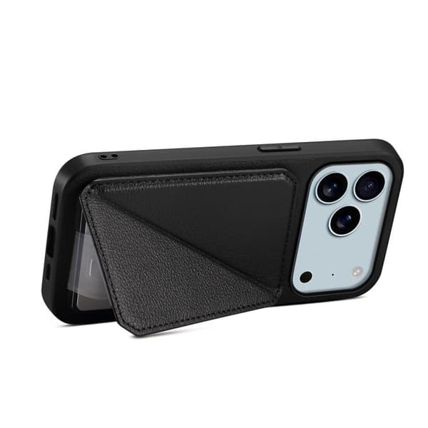 [RM]iPhone 17 Pro Case - Calf Texture with Double Card Slots Svart