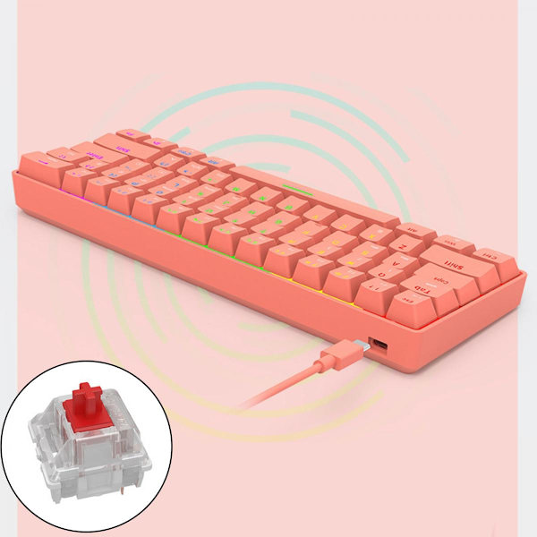 61 Tangenter Trådlöst Bluetooth RGB Mekaniskt Tangentbord För PC Laptop Rosa B