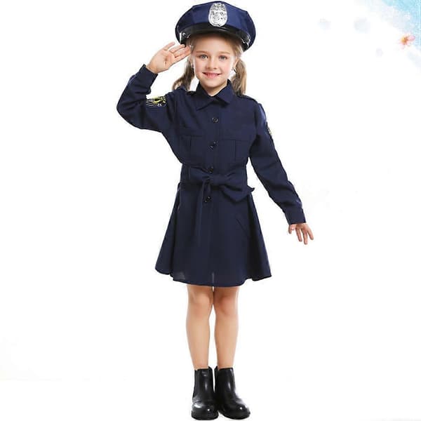 Flickor Uniform Barn Rollspel Kjol för Halloween 1 Kostym Marinblå