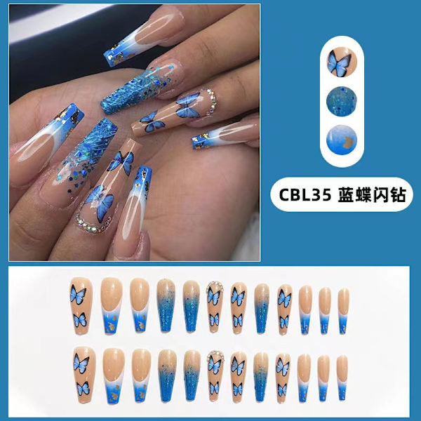 Lång Ballerina Fransk Manikyr Patch Lösnaglar Avtagbar Nagelkonst CBL35