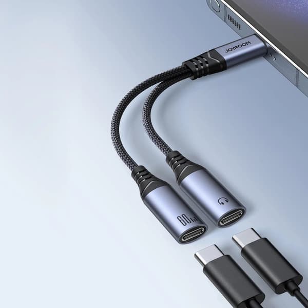 Joyroom SY-C03 USB-C til 2x USB-C 2-i-1 DAC-adapter - sort