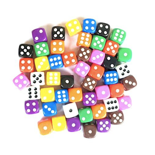 100 kpl Noppaa / Nopat - Kuusisivuiset, sopivat juhliin/peleihin/pulmapeleihin Multicolor multifärg