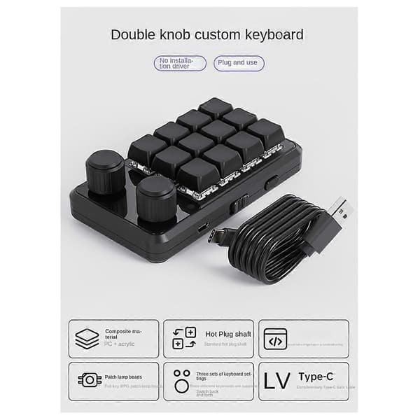 [RM]Knap Tastatur RGB Gaming Keypad Mekanisk Hotswap Macropad Programmering Makro Tilpasset Sort