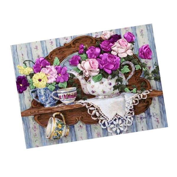 Bandbroderi kit för nybörjare färgglatt blommönster DIY dekor