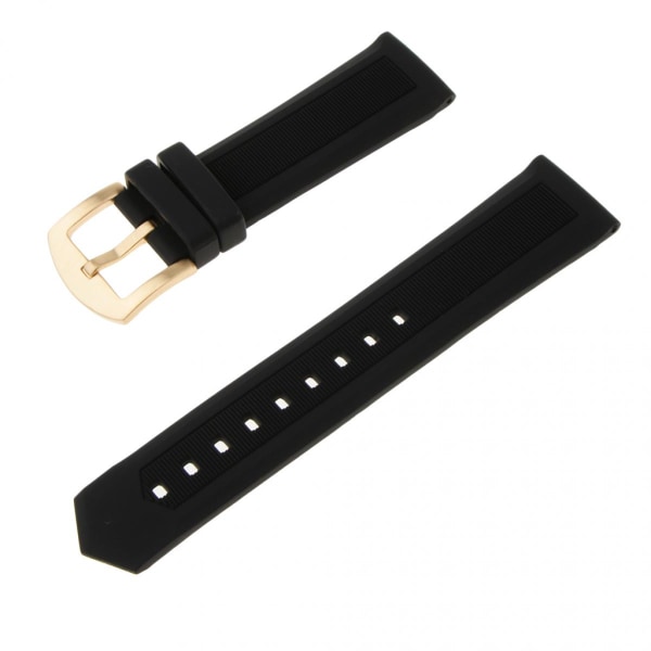 Ersättande svart silikongummiband Guld watch 24mm