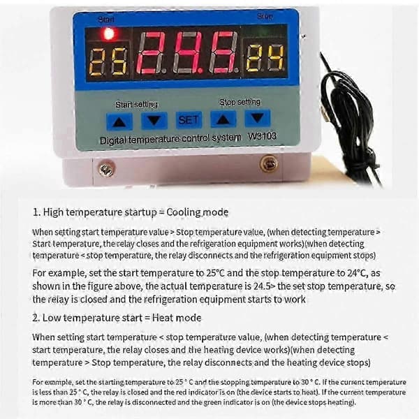 Programmerbar termostat 220V 5000W Maks. 30A Digital temperaturkontrol -19 til 99C område