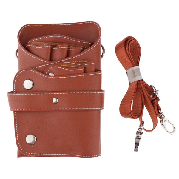 PU frisörsax sax verktyg fodral väska 20x12cm brun