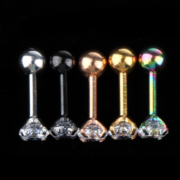 5 st rostfritt stål strass labret läpp öra stud örhänge 16g rund kristall