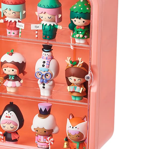 [RM] Doll Storage Holder Small Toys Figures Display Cabinet Container with Transparent Dust Cover Pink