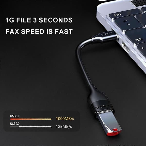 USB-C til USB 3.0 Adapterkabel, 5 Gbps dataoverførselshastighed, kompatibel med smartphones og laptops, 5V 3A opladerkabel 25cm