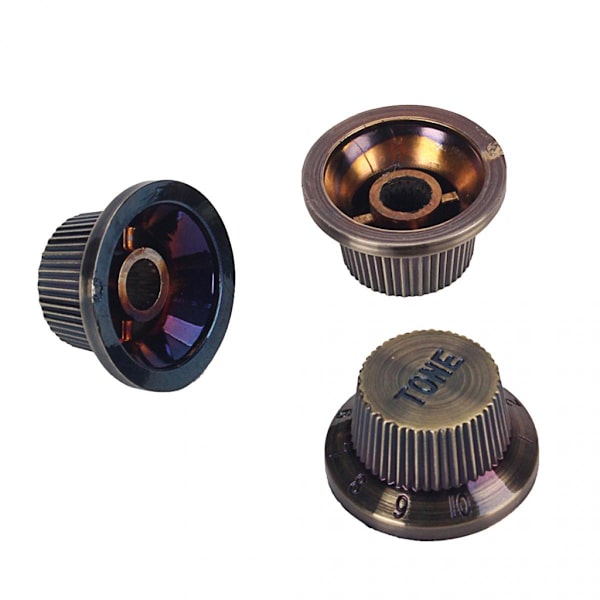 Set med 2 Plast Klockformade Gitarrtoppvred för 6mm Spårade Vred, Brons