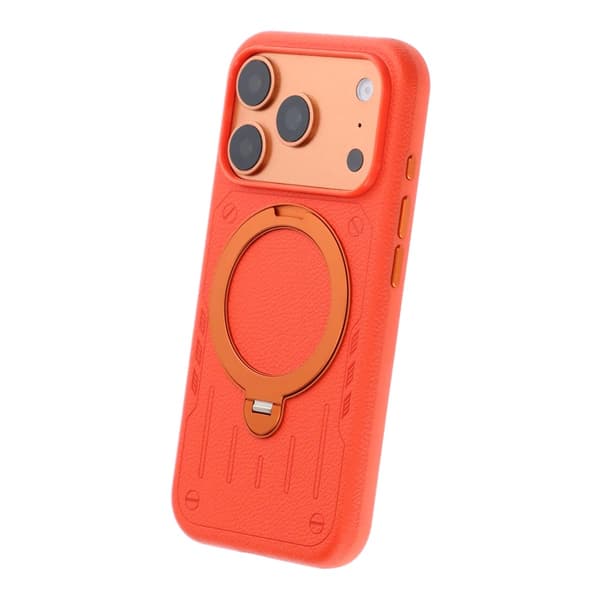 Mobilcover i Mecha-stil med Roterbart Stativ til iPhone 17 Pro Max og 18 Pro Max - Orange PU Leather