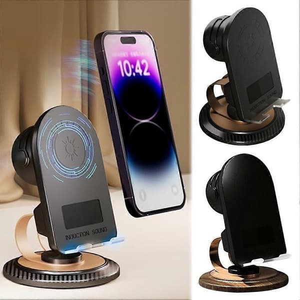 3-in-1-puhelinteline + virtapankki + Bluetooth-kaiutin, taitettava ja pyörivä