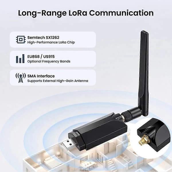 Meshstick USB-til-SPI SX1262 TCXO LoRa USB Stick USB2.0 CH341 Plug-and-Play Meshtastic/LoRa Mesh Node Black