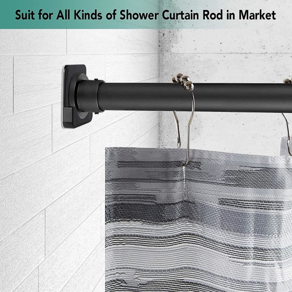 Självhäftande duschdraperi Stång Spänningshållare | Duschstångsfäste för vägg | Ingen borrning | Stick på | 2-pack, (duschgardinstång ingår ej) Black