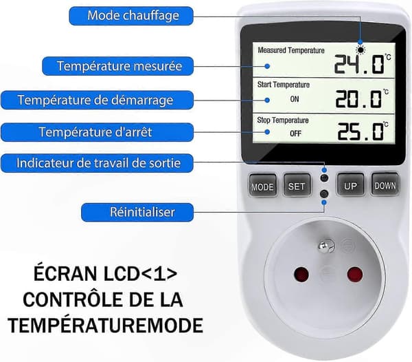 Digital Termostatstik, Temperaturregulator med Probe, Programmerbar Timerstik til Varmeløsninger