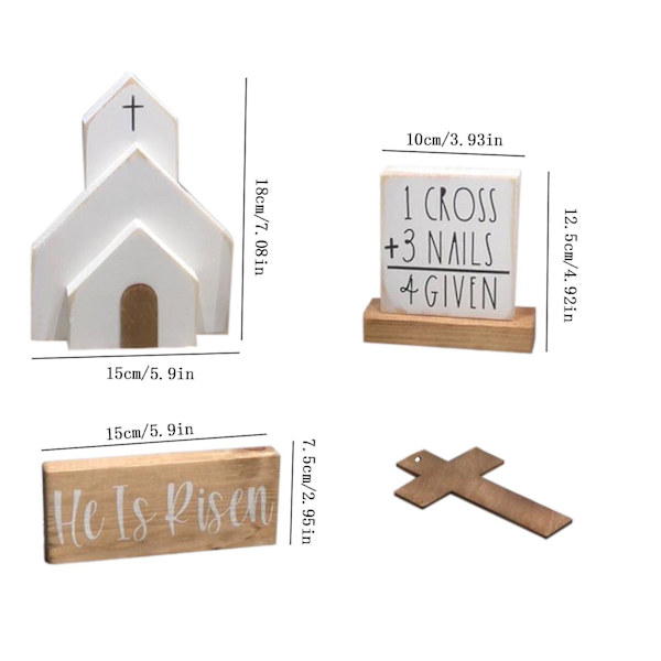 Påskbrickset med Jesu grav, trädekoration för trappbricka med påsk-Jesus-logotyp, påskdekoration för trappbricka med engelsk text \"He is Risen\" Khaki