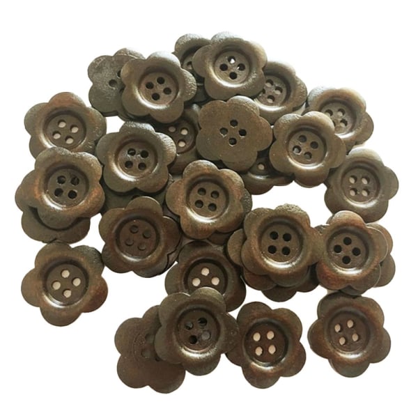 30 st 4 Hål Trä Plum Blossom Knappar för Sömnad Scrapbooking Mörkbrun