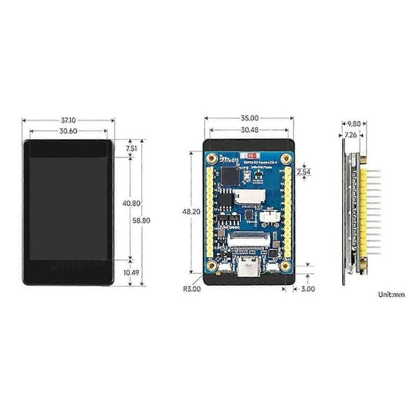 Waveshare ESP32-S3-kehityskortti 2 tuuman näytöllä, B