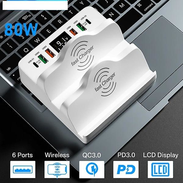 USB-laddare Laddstation Snabbladdning 3 Mutil USB C PD Snabbladdare White