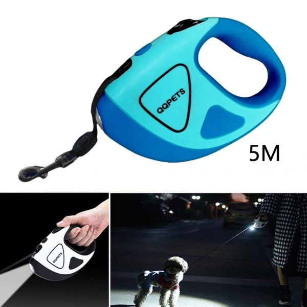 Automatisk infällbar gångkrage infällbar ficklampa för hund i koppel LED Blue_16ft