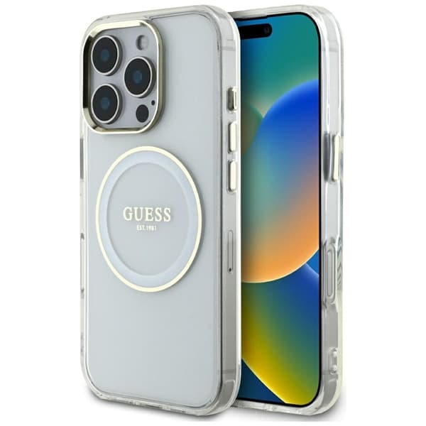 Guess Mobildeksel til iPhone 16 Pro Max MagSafe Metal Circle Logo - Hvit Vit 50