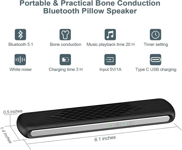 [RM]Sleep Pillow Speaker - Under Pillow Bluetooth Speaker with Bone Conduction Stereo - Portable Pillow Speaker White Noise Sleep Aid Speaker