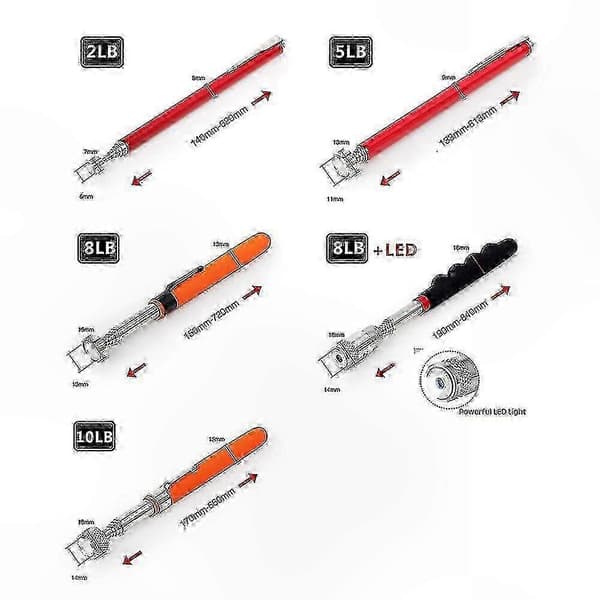 5-pack teleskopisk magnetisk upplockningsverktygssats (2lb, 5lb, 8lb, 10lb) 8LB