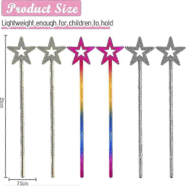 6 stk. englefe-tryllestaver, glitterprinsessestjerner for jenter, jul