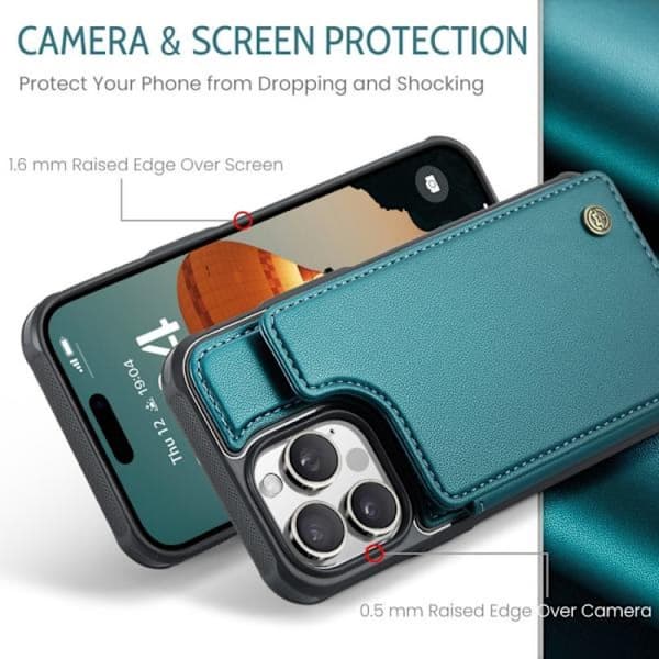iPhone 16 Pro Cover med Kortlomme og RFID-beskyttelse - CaseMe C22 Lilla Grön
