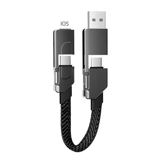 Bärbar 60W Multi-Laddningskabel, 4-i-1 USB Multi-Laddningskabel för Snabbladdning, USB A/C till USB C/IP-kontakt
