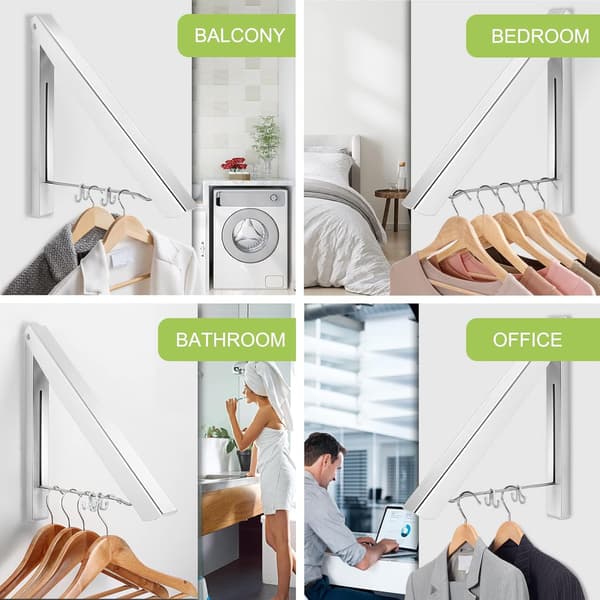 [RM]Foldable Wall Clothes Rack, Aluminum Retractable Wall Rack Orga A