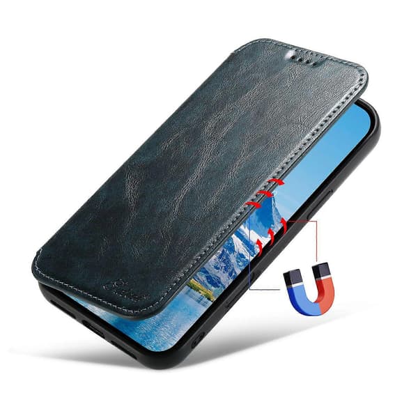 [RM]SUTENI J06 til iPhone 16 Pro Max etui kompatibelt med MagSafe tekstureret PU-læder flip-cover Multicolor Blue