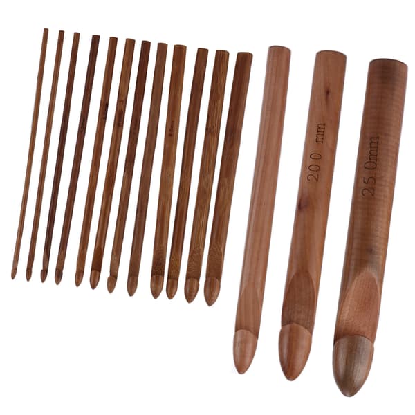 [RM]15 Pieces Crochet Hooks 20cm Carbonized Large Ergonomic Extra Thick Bamboo Crochet Hooks for Beginners Crocheters