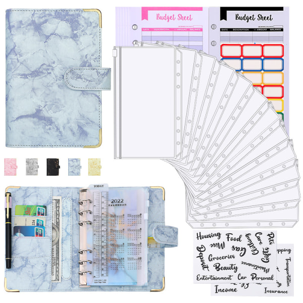 A6 Money Saving Challenge Binder Budget Planner för Budgeting Planner Spara pengar Blue Set A