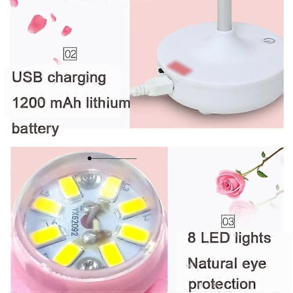 Silikone Rose Blomst LED Lys USB Genopladelig Natlampe 3-tilstande Berøring Romantisk Atmosfære Lys White
