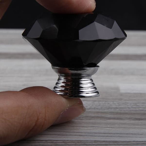 Sæt med 10 dørknopper, 30 mm diameter, sort krystal, runde glasskabsknopper, dekorative knopper