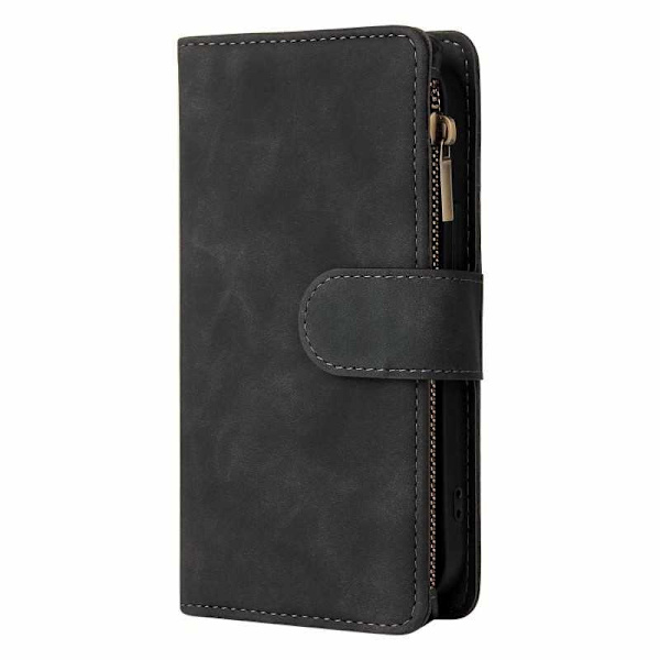 iPhone 13 Multifunktionelt Wallet Case med Lynlås og 8 Rum Vinröd