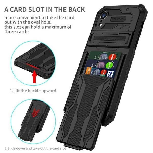 [RM]iPhone XR Shockproof Case Kickstand & Card Slot ThinArmor V3 Svart black