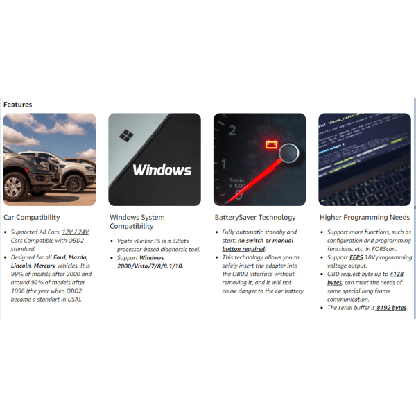 vLinker FS USB gjord för FoRscan OBDII Felsökare för fordon