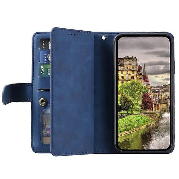 [RM] Kompatibelt etui til Xiaomi Redmi Note 14 Pro 4G, PU-læder cover med lynlås-pung og 9 kortpladser Blue