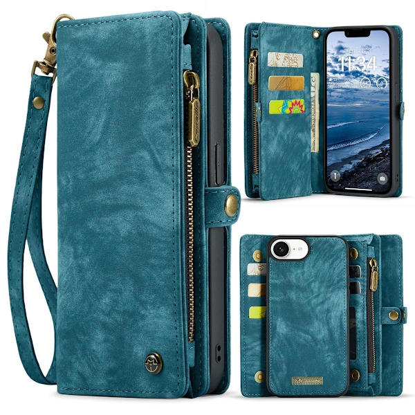 [RM](For iPhone 14 Pro Max) 2 in 1 Wallet Case with Detachable Wrist Strap and Multiple Card Slots blå