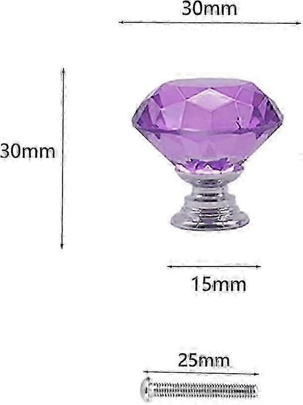 30 mm diamantdørknopper 8 stk. lilla, krystalglas med matchende skruer