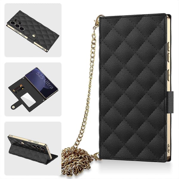 GKK Plated Diamond Pattern Leather Case With Crossbody Chain