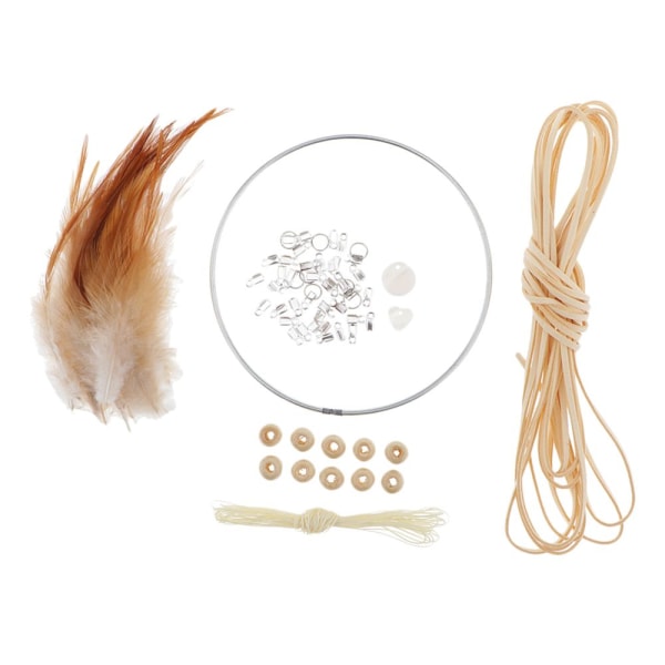Materialsatser Drömfångare DIY Järnspänne, Mockasnöre, Fjäder, Beige Pärlor