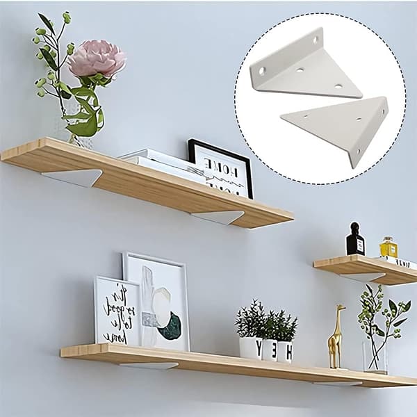 [RM] 2 Pcs Metal Wall Shelf Bracket Triangle Invisible Shelf (White)