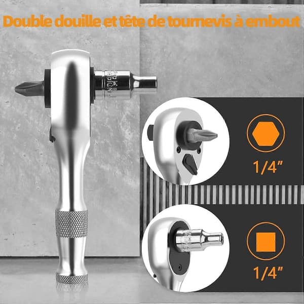 3-delars set med vändbara minispärrskaft 1/4\"-3/8\"-1/2\" 72-tänders spärrnyckel i Cr-V-stål