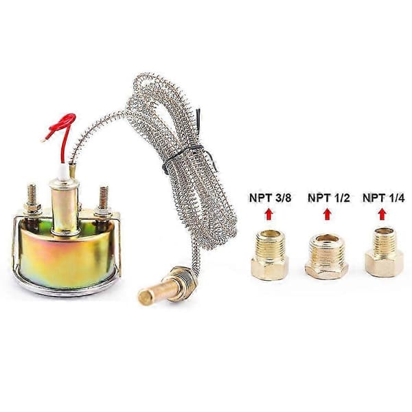 2 tommer 52MM Mekanisk 12V Vanntemperaturmåler 50-140℃/130-280℉ Vanntemperaturmåler Bilmåler med Sensor